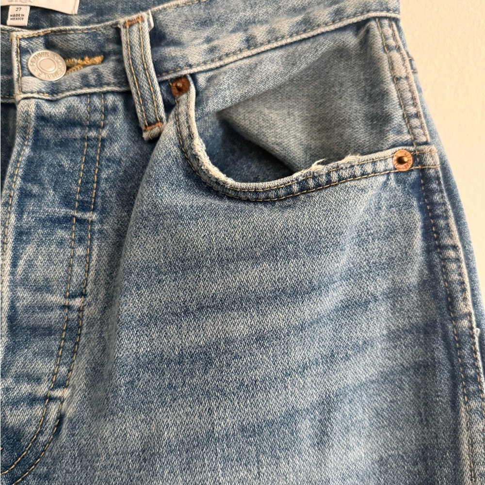 RE/DONE 90s High Rise Straight Jeans Distressed Knee Vintage Wash Denim Size 27 - Picture 13 of 13